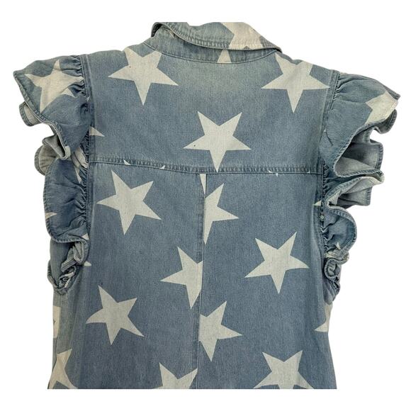 BiBi Ruffled Star Denim Half Zip Romper Blue Jean Size S - Picture 9 of 12